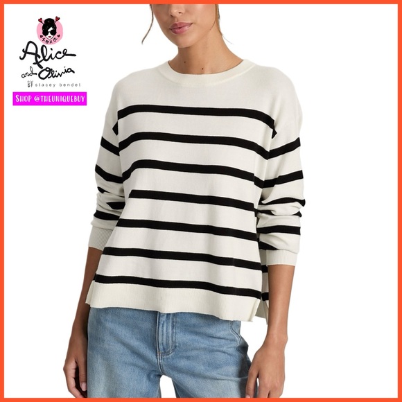 Alice + Olivia Sweaters - Alice + Olivia Patterson Black White Easy Striped Pullover Sweater